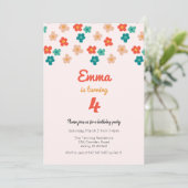 Retro Daisies Roze Meisjes Verjaardagsfeest Uitnod Kaart (Staand voorkant)