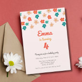 Retro Daisies Roze Meisjes Verjaardagsfeest Uitnod Kaart