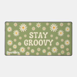 Retro Daisies Stay Groovy Sage Green Script Naam Bureaumat