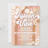Retro Daisy 15e verjaardagsuitnodiging Kaart (Voorkant)