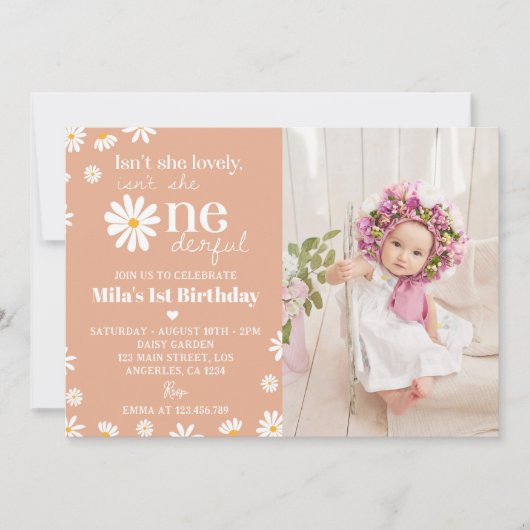 Retro Daisy 1e Verjaardag uitnodiging (Voorkant)