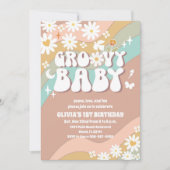 Retro Daisy 1e Verjaardagsuitnodiging Kaart (Voorkant)