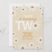 Retro Daisy 2de verjaardag Uitnodigingen (Voorkant)