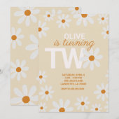 Retro Daisy 2de verjaardag Uitnodigingen (Voorkant / Achterkant)