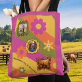Retro Daisy 3 Foto Paard Pet Collage en Naam Tote Bag