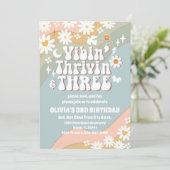 Retro Daisy 3de verjaardagsuitnodiging Kaart (Staand voorkant)