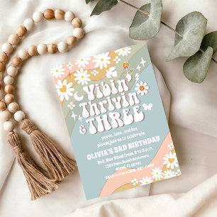 Retro Daisy 3de verjaardagsuitnodiging Kaart