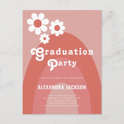 Retro Daisy Arch Graduation Party Uitnodiging Briefkaart (Voorkant)