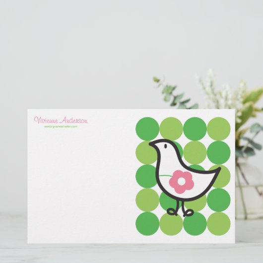 Retro Daisy Baby Chick Bird Whimsical Cute Stippen Briefpapier (Staand voorkant)