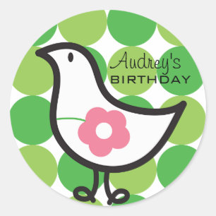 Retro Daisy Baby Chick Bird Whimsical Cute Stippen Ronde Sticker
