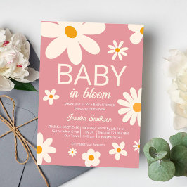 Retro daisy baby in bloei woestijnroze baby shower kaart