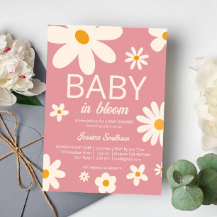 Retro daisy baby in bloei woestijnroze baby shower kaart