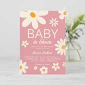 Retro daisy baby in bloei woestijnroze baby shower kaart (Staand voorkant)