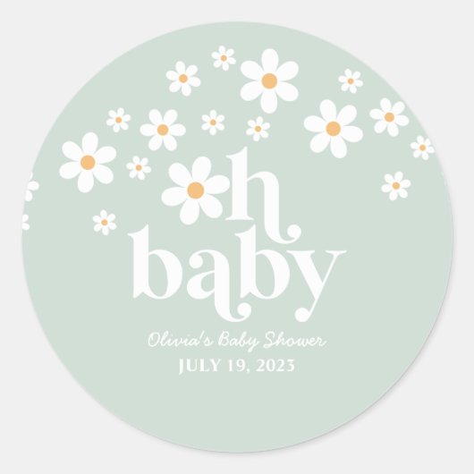 Retro Daisy Baby shower Classic Round Sticker (Voorkant)