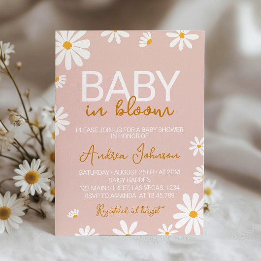 Retro Daisy Baby shower Invitation Kaart