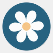 Retro Daisy blauw Ronde Sticker (Voorkant)
