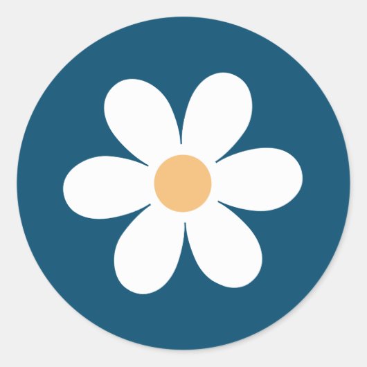 Retro Daisy blauw Ronde Sticker (Voorkant)