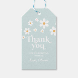 Retro Daisy blauwe boho bedank kaartjes Cadeaulabel