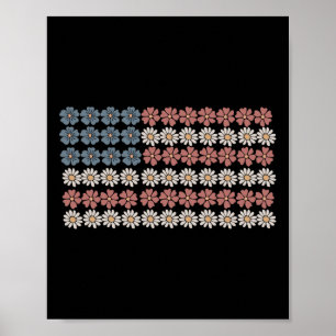 Retro Daisy bloem Amerikaanse vlag vrouwen 4 juli Poster