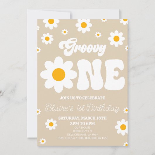 Retro Daisy Bloem Groovy Een 1e Verjaardagsfeest Kaart (Voorkant)