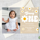 Retro Daisy Bloem Groovy Een 1e Verjaardagsfeest Kaart