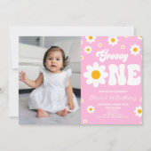 Retro Daisy Bloem Groovy Een 1e Verjaardagsfeest Kaart (Voorkant)