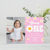 Retro Daisy Bloem Groovy Een 1e Verjaardagsfeest Kaart (Staand voorkant)