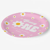 Retro Daisy Bloem Groovy Een 1e Verjaardagsfeest Papieren Bordje (Gekanteld)