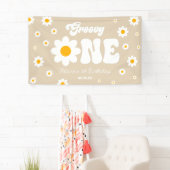 Retro Daisy Bloem Groovy Een 1e Verjaardagsfeest Spandoek (Insitu)