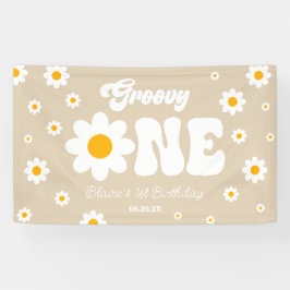 Retro Daisy Bloem Groovy Een 1e Verjaardagsfeest Spandoek
