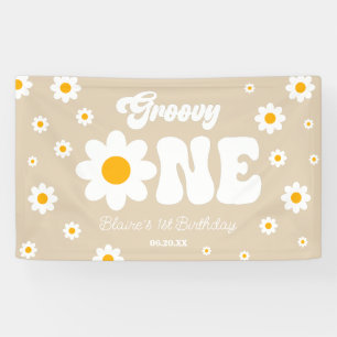 Retro Daisy Bloem Groovy Een 1e Verjaardagsfeest Spandoek