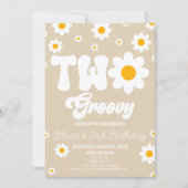 Retro Daisy Bloem Twee Groovy 2e Verjaardagsfeest Kaart (Voorkant)