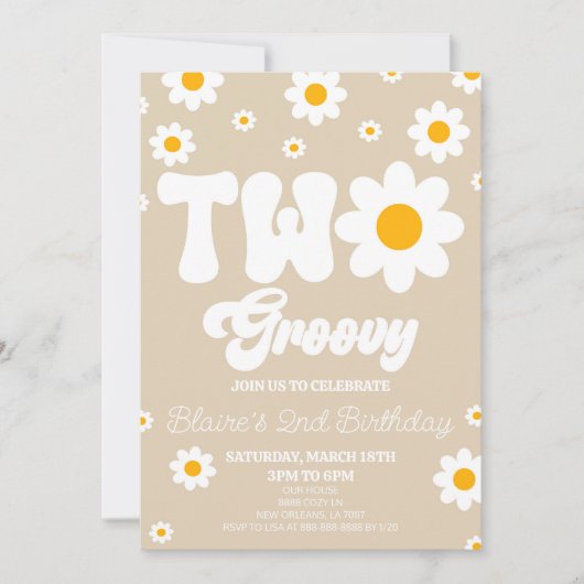 Retro Daisy Bloem Twee Groovy 2e Verjaardagsfeest Kaart (Voorkant)