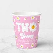 Retro Daisy Bloem Twee Groovy 2e Verjaardagsfeest Papieren Bekers (Achterkant)
