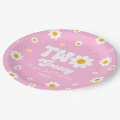 Retro Daisy Bloem Twee Groovy 2e Verjaardagsfeest Papieren Bordje (Gekanteld)