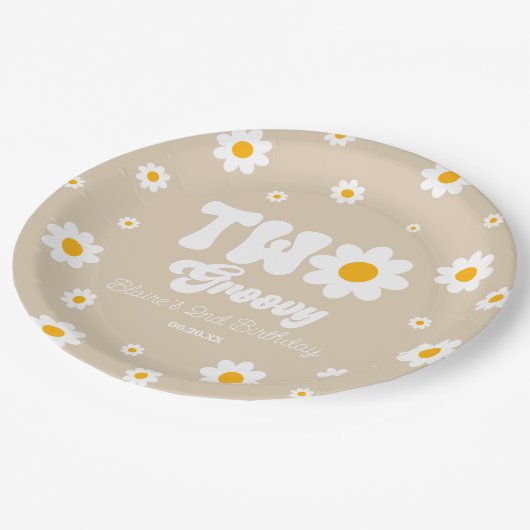 Retro Daisy Bloem Twee Groovy 2e Verjaardagsfeest Papieren Bordje (Gekanteld)