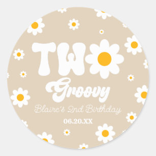 Retro Daisy Bloem Twee Groovy 2e Verjaardagsfeest Ronde Sticker