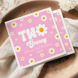 Retro Daisy Bloem Twee Groovy 2e Verjaardagsfeest Servet