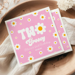 Retro Daisy Bloem Twee Groovy 2e Verjaardagsfeest Servet