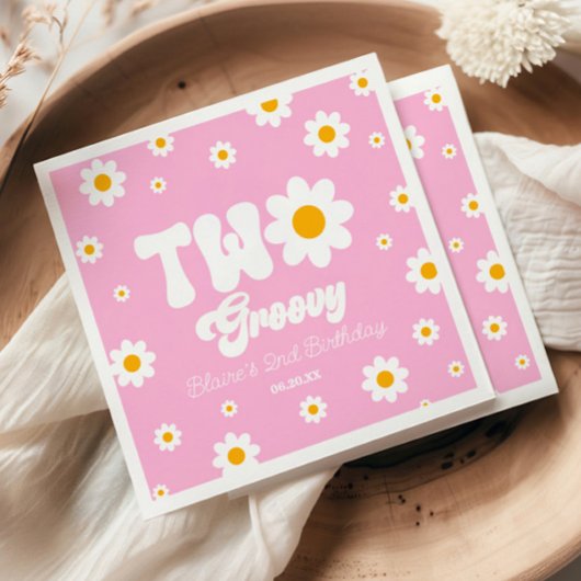 Retro Daisy Bloem Twee Groovy 2e Verjaardagsfeest Servet
