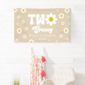 Retro Daisy Bloem Twee Groovy 2e Verjaardagsfeest Spandoek (Insitu)