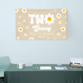 Retro Daisy Bloem Twee Groovy 2e Verjaardagsfeest Spandoek (Beurs)