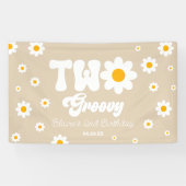 Retro Daisy Bloem Twee Groovy 2e Verjaardagsfeest Spandoek (Horizontaal)