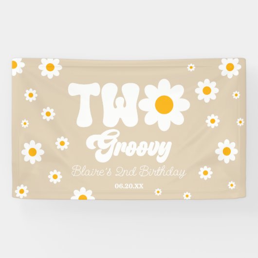 Retro Daisy Bloem Twee Groovy 2e Verjaardagsfeest Spandoek (Horizontaal)