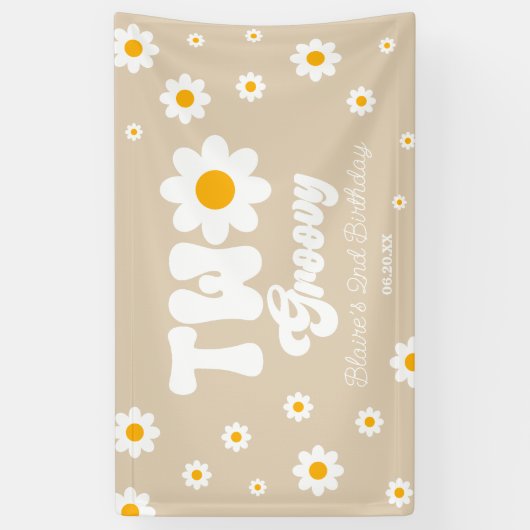 Retro Daisy Bloem Twee Groovy 2e Verjaardagsfeest Spandoek (Verticaal)