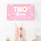 Retro Daisy Bloem Twee Groovy 2e Verjaardagsfeest Spandoek (Insitu)
