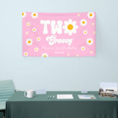 Retro Daisy Bloem Twee Groovy 2e Verjaardagsfeest Spandoek (Beurs)