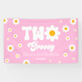 Retro Daisy Bloem Twee Groovy 2e Verjaardagsfeest Spandoek (Horizontaal)
