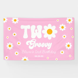 Retro Daisy Bloem Twee Groovy 2e Verjaardagsfeest Spandoek