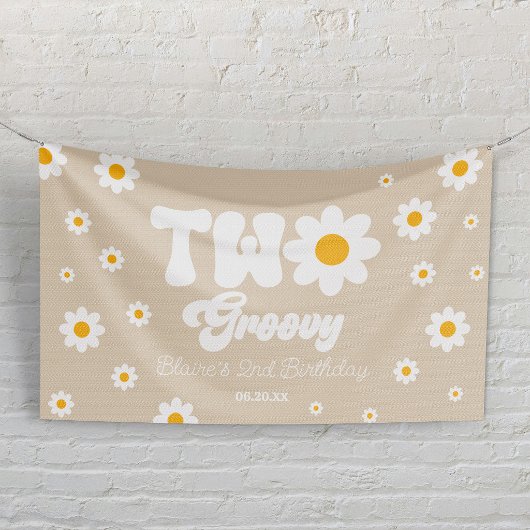 Retro Daisy Bloem Twee Groovy 2e Verjaardagsfeest Spandoek